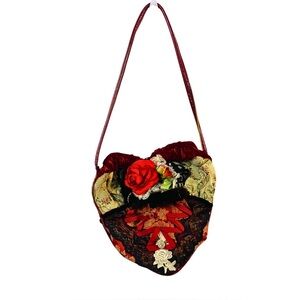 Fabric Heart Shoulder Bag Floral Lace Gems Velvet Cottagecore Gothic Lolita